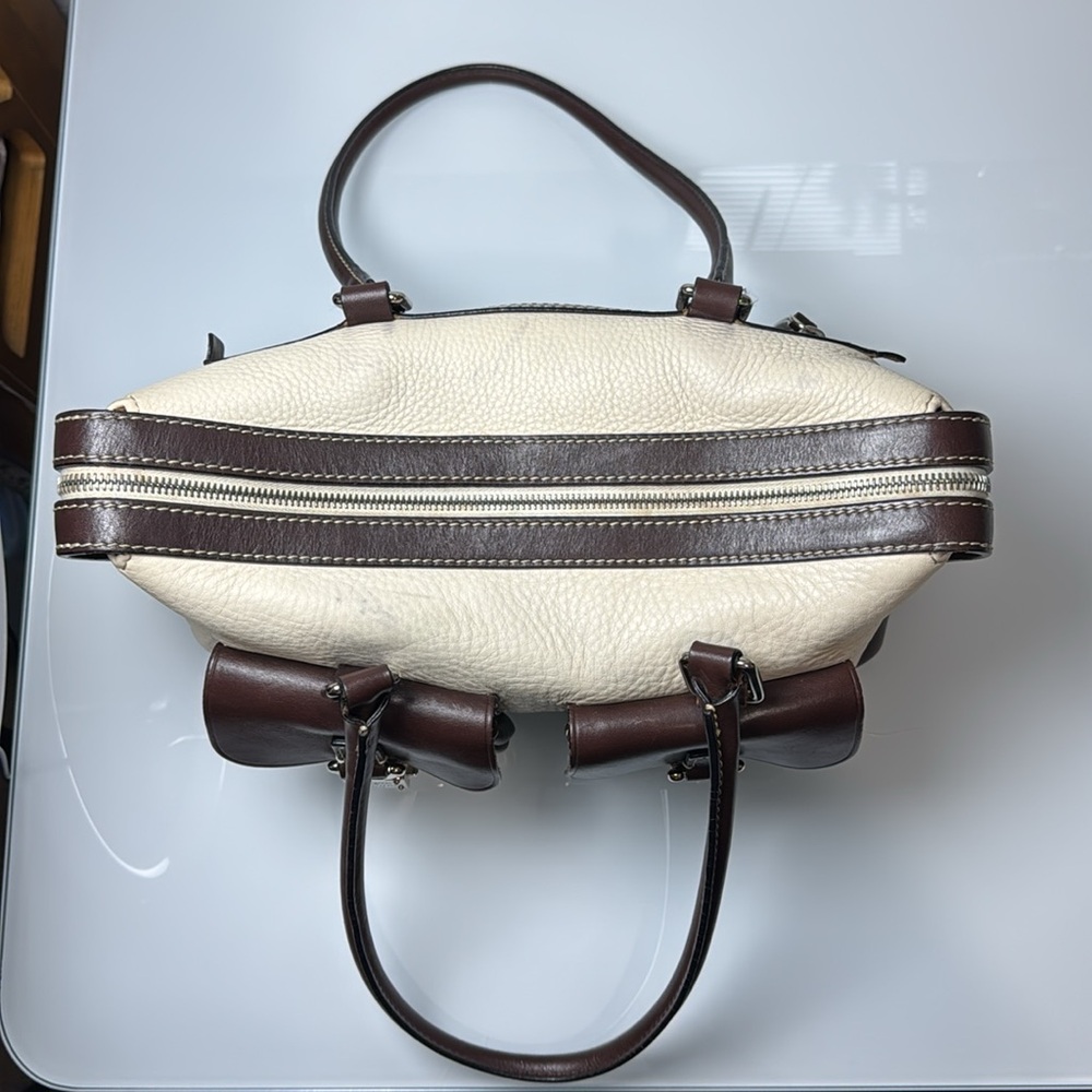 Dooney & Bourke cream & brown leather double pocket tote - Picture 6 of 15